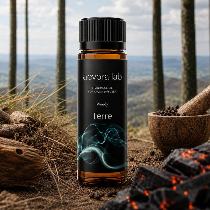 Aevora Lab Terre Woody Fragrance Oil – Amber bottle terre fragrance oil for diffusers | Aevoralab Australia