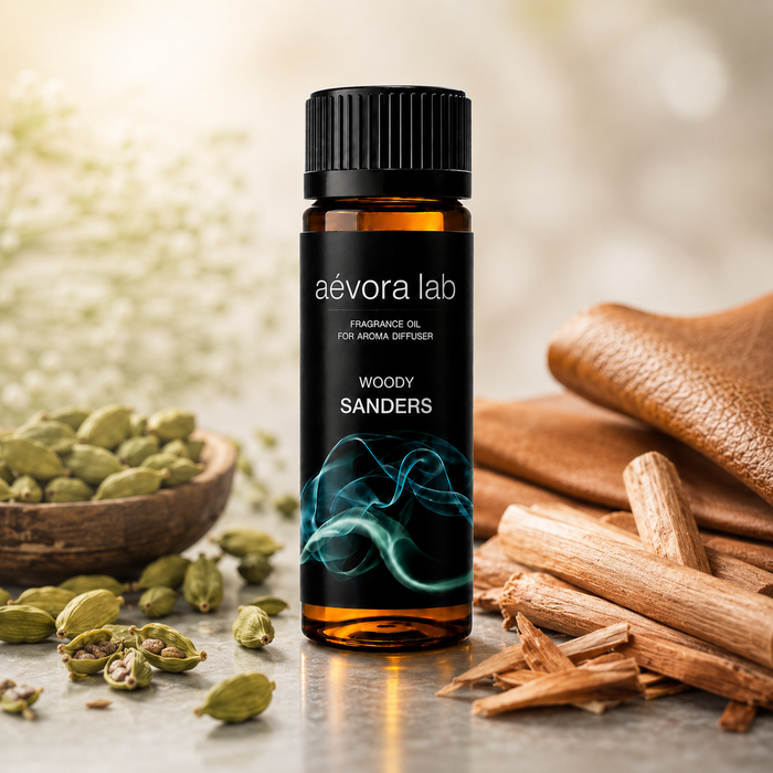 Sanders Woody Fragrance Oil – Amber bottle sanders woody fragrance oil for diffusers | Aevoralab Australia