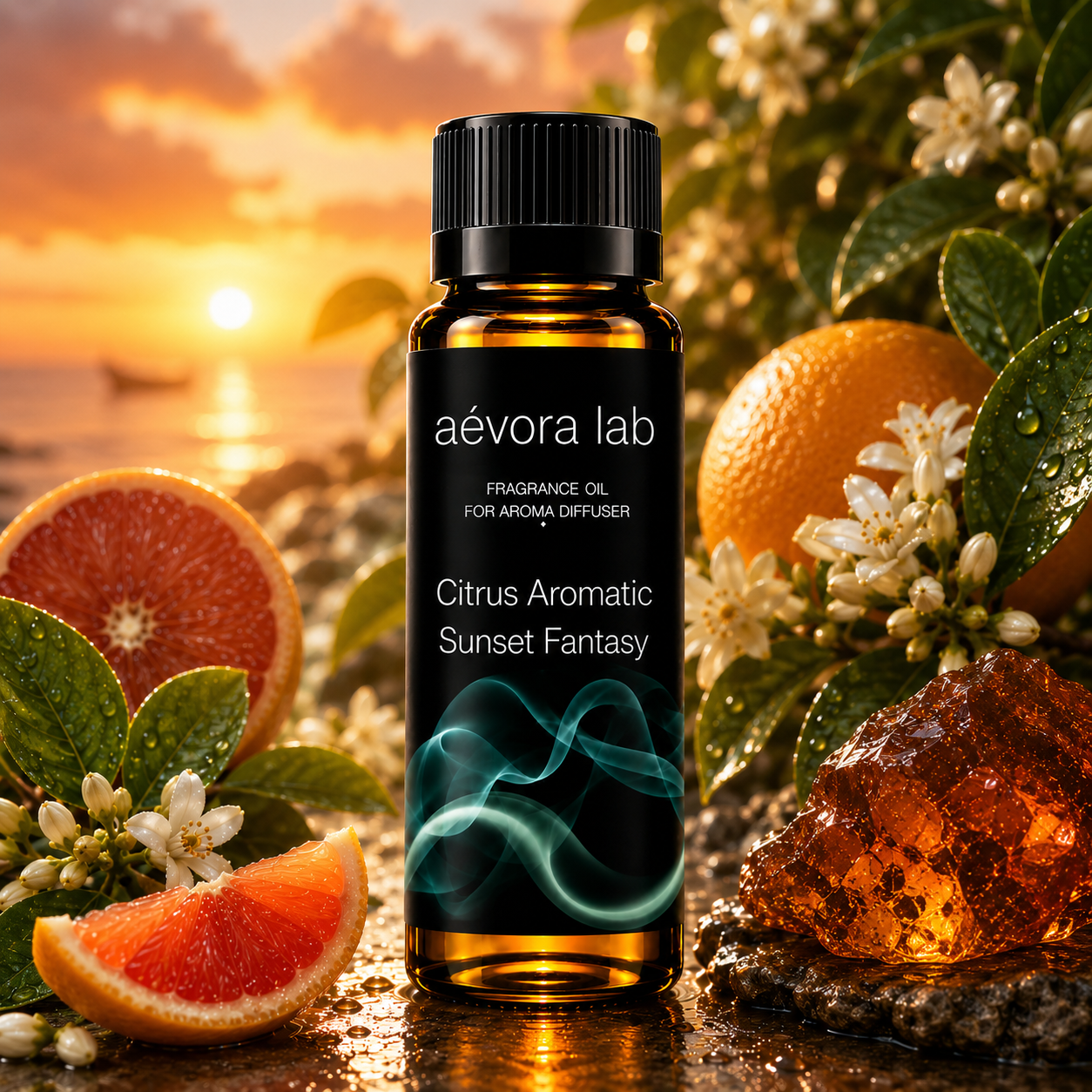 Aevora Lab Sunset Fantasy Citrus Aromatic Fragrance Oil – Amber bottle sunset fantasy fragrance oil for diffusers | Aevoralab Australia