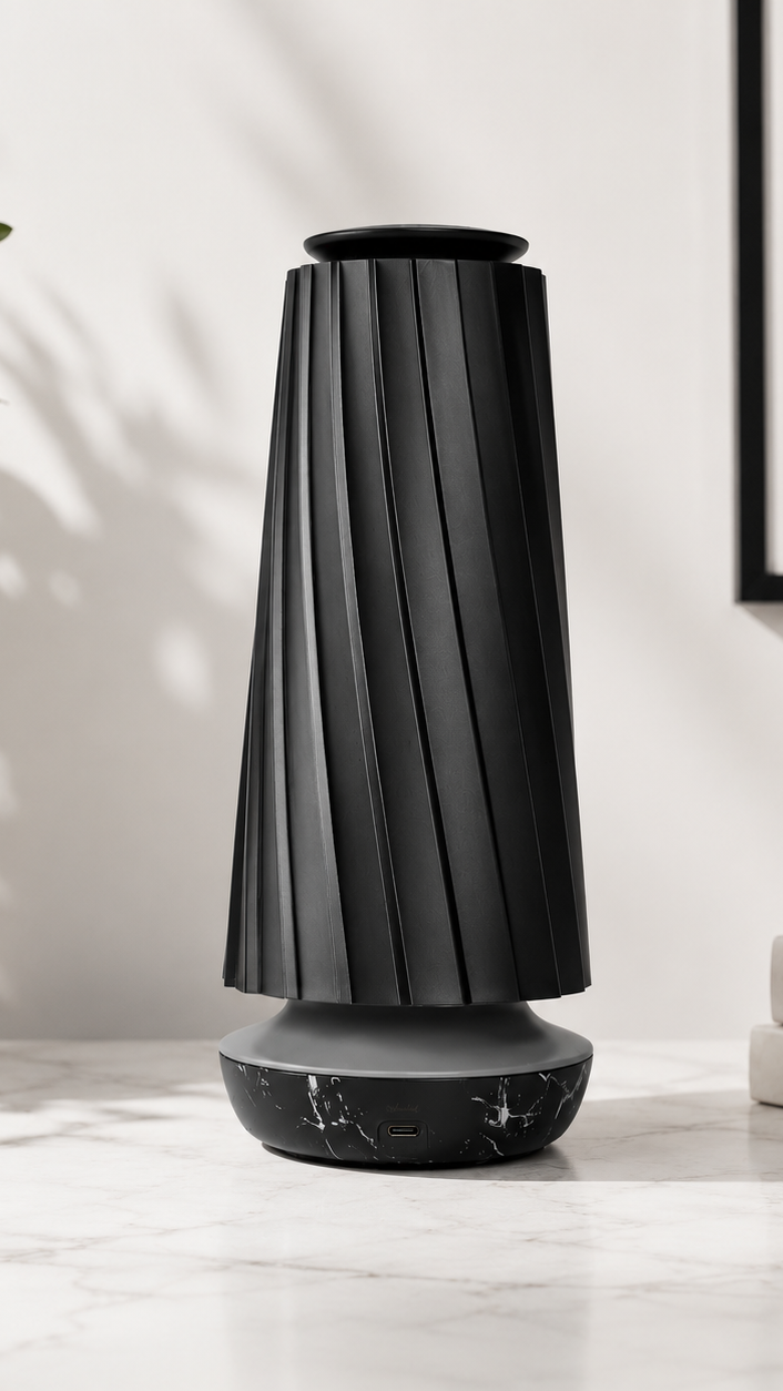 Modern Sculptural Aroma Diffuser – White sculptural diffuser front view | Aevoralab Australia