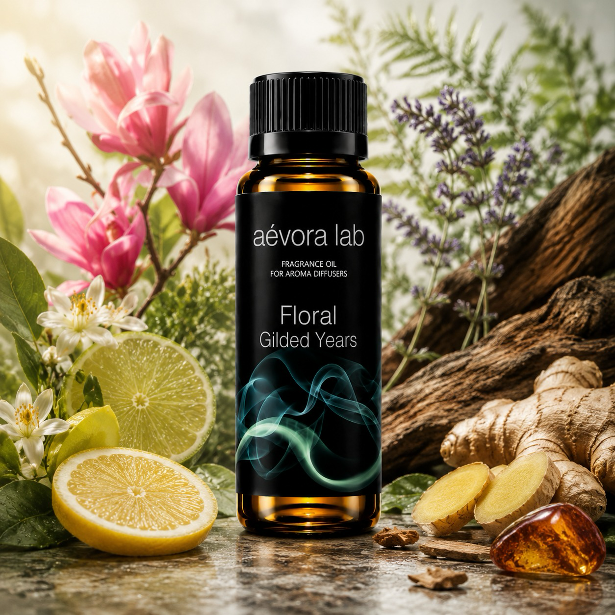 Aevora Lab Gilded Years Fragrance Oil – Amber bottle gilded years fragrance oil for diffusers – bottle view 2 | Aevoralab Australia