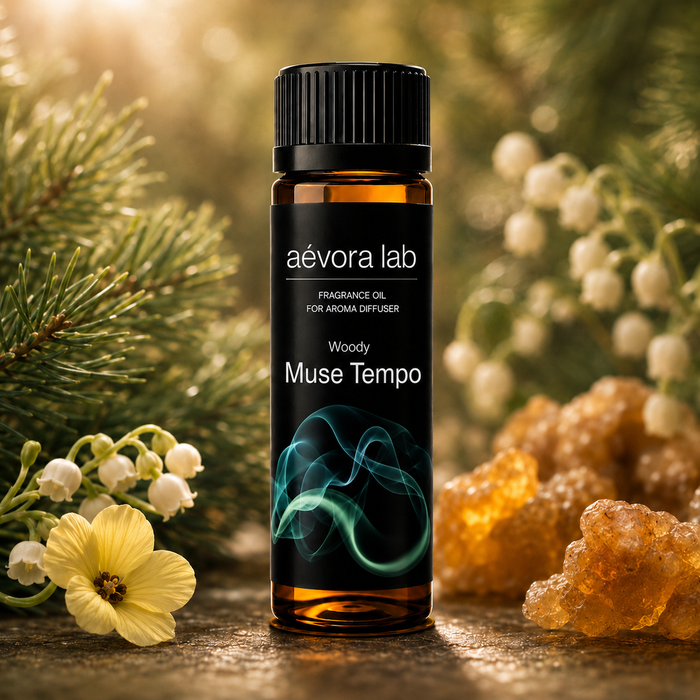 Aevora Lab Muse Tempo Woody Fragrance Oil – Amber bottle muse tempo fragrance oil for diffusers | Aevoralab Australia